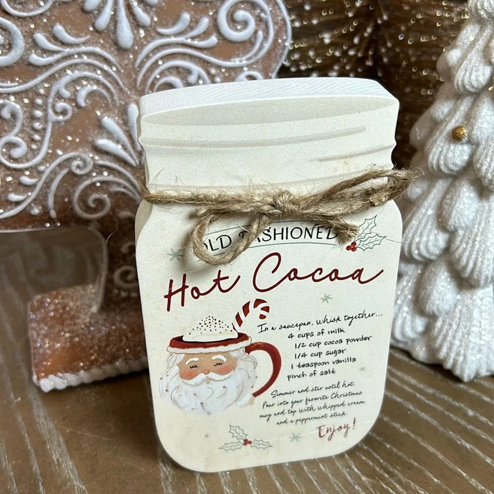 NEW! Christmas Holiday Farmhouse Old Fashioned Hot Cocoa Mason Jar Wood Sign